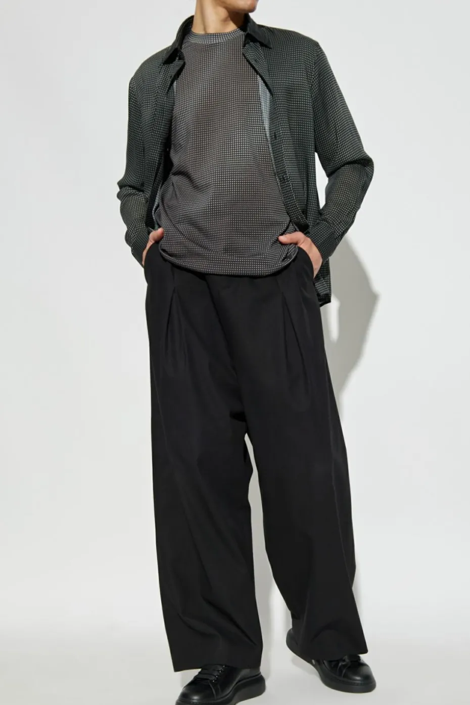 Emporio Armani SZARY Wzorzysta koszula