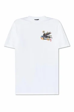 Etro BIAŁY T-shirt z kolorowo wyszytym logo