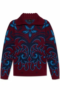 Etro BORDO Wzorzysty sweter z kołnierzem