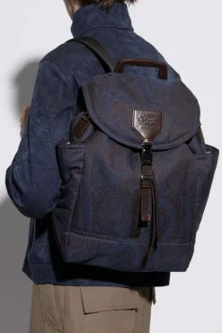 Etro GRANATOWY Plecak z motywem ‘paisley’