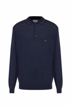 Etro GRANATOWY Wełniane polo z długimi rękawami