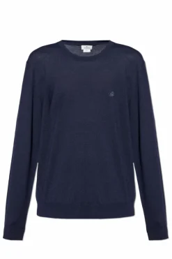 Etro GRANATOWY Wełniany sweter z wyszytym logo