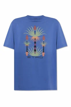 Etro NIEBIESKI T-shirt z kolorowym nadrukiem