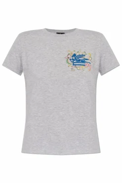 Etro SZARY T-shirt z wyszytym logo