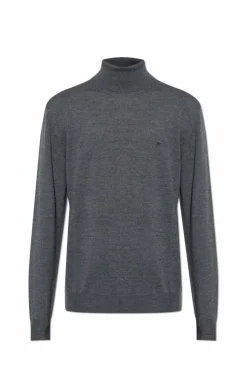 Etro SZARY Wełniany golf z wyszytym logo