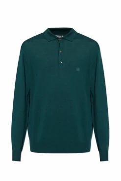 Etro ZIELONY Wełniane polo z długimi rękawami
