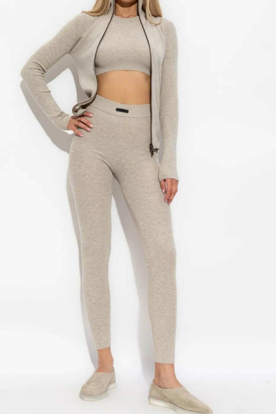 Fear Of God Essentials beżowy Kardigan ze stójką