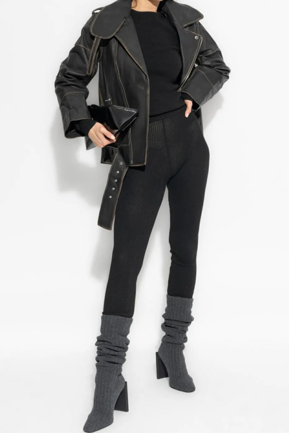 Fear Of God Essentials CZARNY Prążkowane legginsy