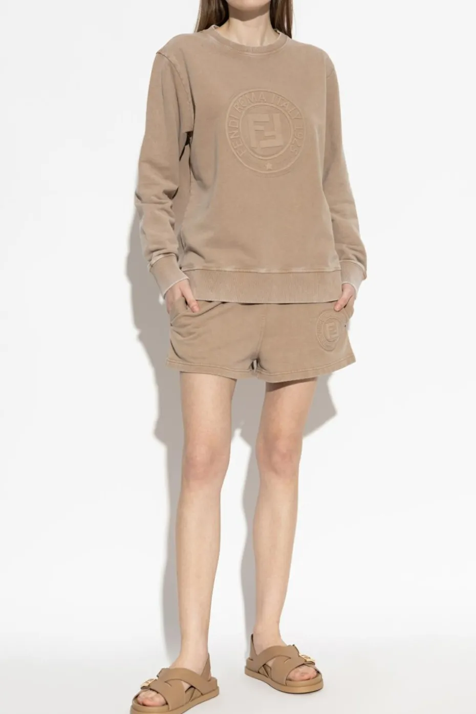 Fendi beżowy Bluza z wypukłym logo