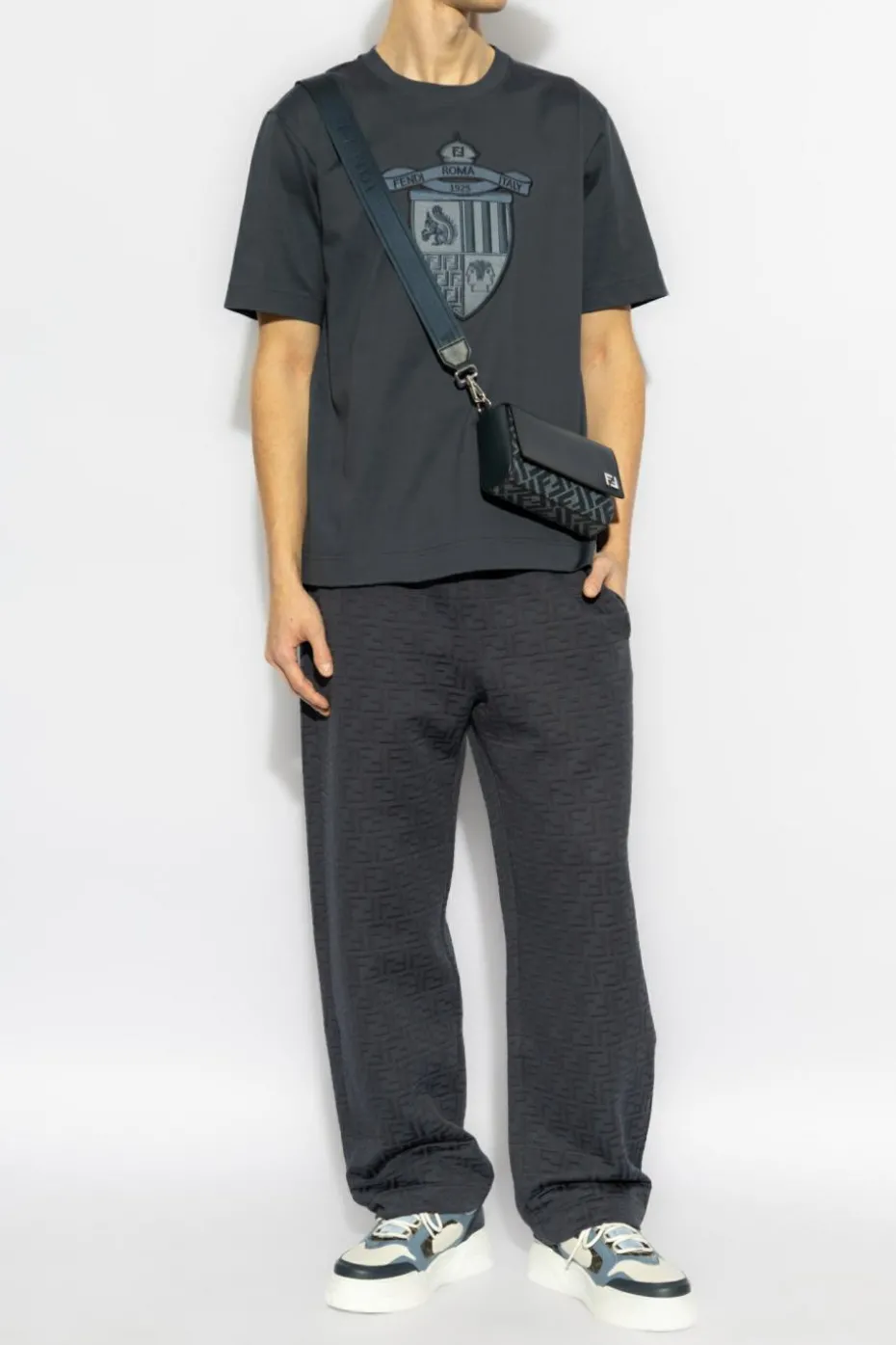 Fendi GRANATOWY Spodnie z monogramem