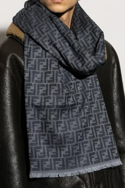 Fendi GRANATOWY Szal z monogramem