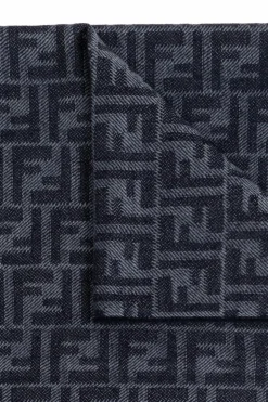 Fendi GRANATOWY Szal z monogramem