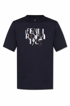 Fendi GRANATOWY T-shirt z logo