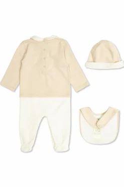 Fendi Kids beżowy Komplet: body, czapka i śliniak