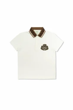 Fendi Kids BIAŁY Bawełniane polo z naszywką z logo