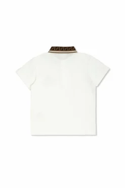 Fendi Kids BIAŁY Bawełniane polo z naszywką z logo
