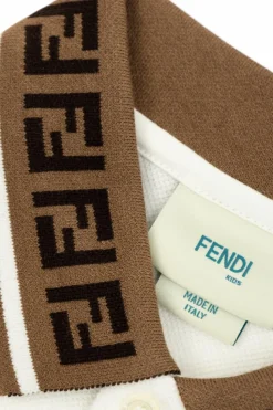 Fendi Kids BIAŁY Bawełniane polo z naszywką z logo