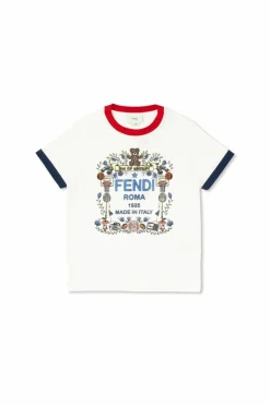 Fendi Kids BIAŁY T-shirt z kolorowym nadrukiem