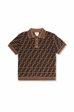 Fendi Kids BRĄZOWY Polo z monogramem