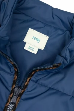 Fendi Kids GRANATOWY Ocieplana kurtka z naszywką z logo