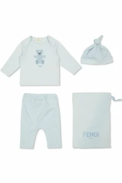 Fendi Kids NIEBIESKI Komplet: czapka, t-shirt z długimi rękawami i spodnie