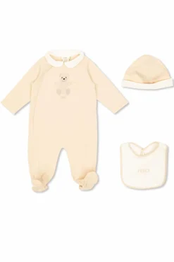 Fendi Kids RÓŻOWY Komplet: body, czapka i śliniak
