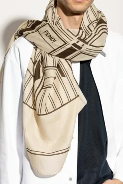 Fendi kremowy Chusta z logo