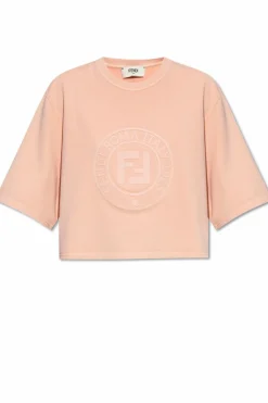 Fendi RÓŻOWY Krótki t-shirt z wypukłym logo