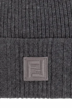 Fendi SZARY Wełniana czapka z naszywką z logo