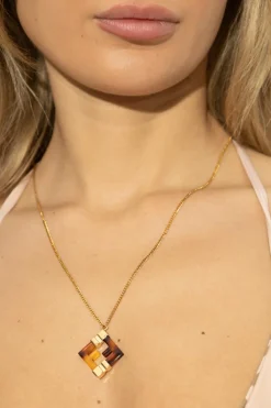Fendi ZŁOTY Naszyjnik z zawieszką w kształcie logo