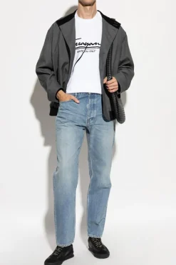 FERRAGAMO BIAŁY T-shirt z logo o aksamitnym wykończeniu
