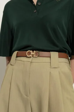 FERRAGAMO BRĄZOWY Dwustronny pasek z logo