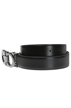 FERRAGAMO BRĄZOWY Dwustronny skórzany pasek