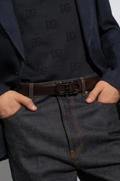FERRAGAMO BRĄZOWY Dwustronny pasek z logo