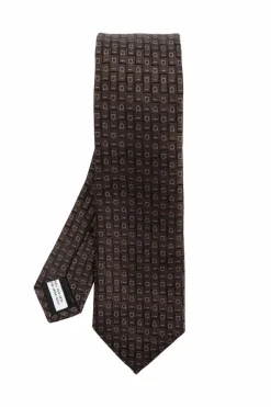 FERRAGAMO BRĄZOWY Jedwabny krawat