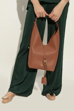 FERRAGAMO BRĄZOWY Skórzana torba na ramię
