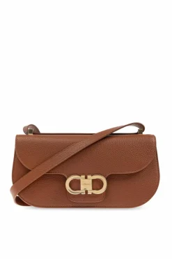 FERRAGAMO BRĄZOWY Skórzana torba na ramię