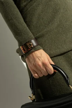 FERRAGAMO BRĄZOWY Skórzana bransoleta