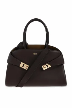 FERRAGAMO BRĄZOWY Skórzana torba do ręki `Hug S`