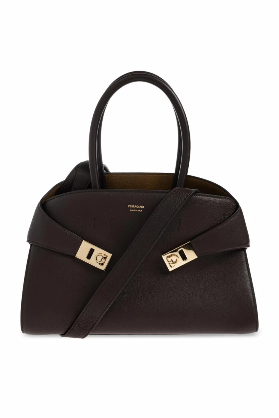 FERRAGAMO BRĄZOWY Skórzana torba do ręki `Hug S`