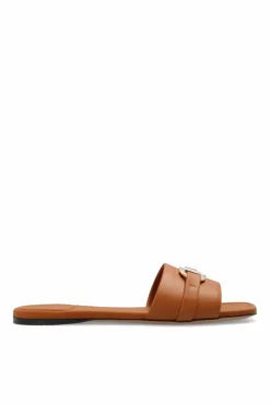 FERRAGAMO BRĄZOWY Skórzane klapki ‘Leah’