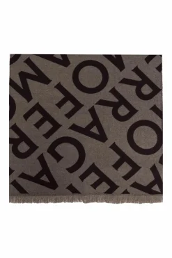 FERRAGAMO BRĄZOWY Wełniany szal z monogramem