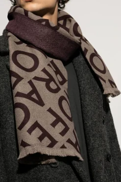 FERRAGAMO BRĄZOWY Wełniany szal z monogramem