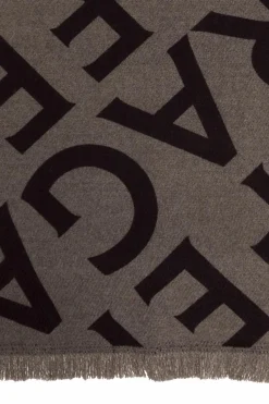 FERRAGAMO BRĄZOWY Wełniany szal z monogramem