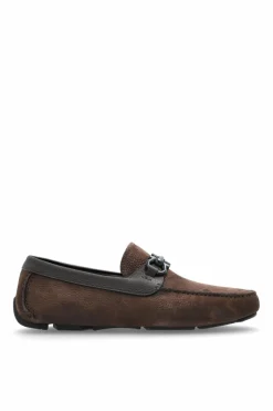 FERRAGAMO BRĄZOWY Zamszowe mokasyny `Parigi New`