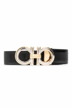FERRAGAMO CZARNY Dwustronny skórzany pasek