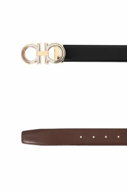 FERRAGAMO CZARNY Dwustronny skórzany pasek