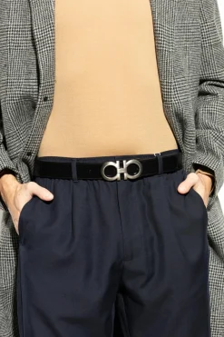 FERRAGAMO CZARNY Dwustronny pasek