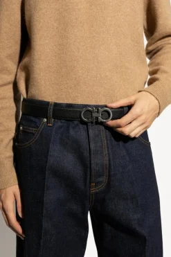 FERRAGAMO CZARNY Dwustronny pasek