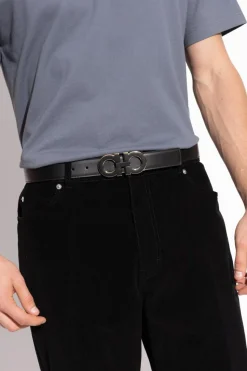 FERRAGAMO CZARNY Dwustronny pasek